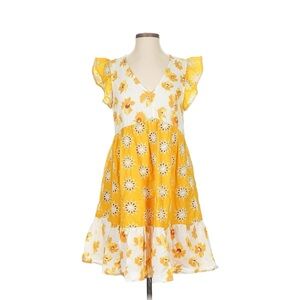 Code x Mode Yellow Floral Flutter-Sleeve Women’s Dress Size Small